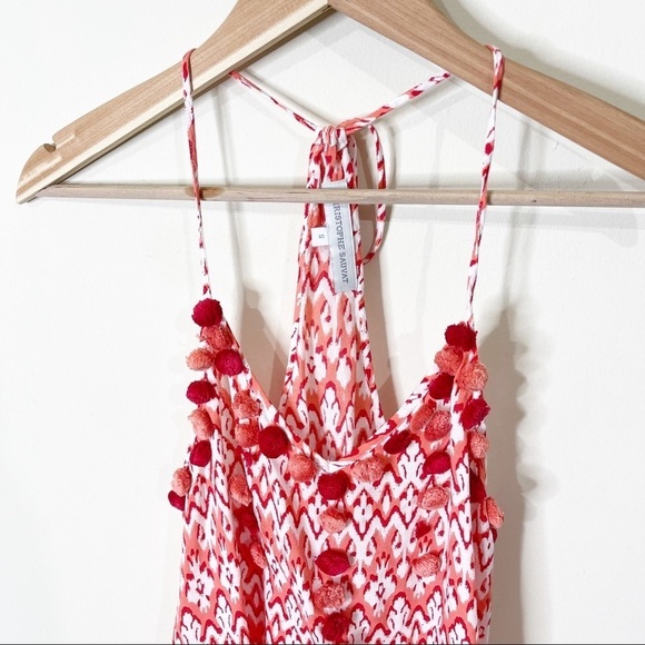 Christophe Sauvat Coral Printed Pom Pom Tasseled Adjustable Tank Top Size Small - Picture 3 of 9